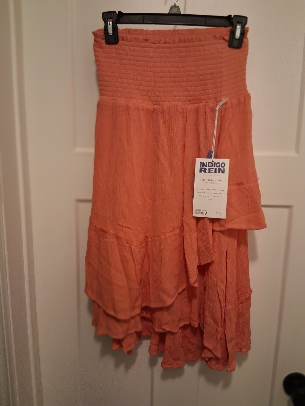 NWT Indigo Rein Coral Tiered Asymmetrical Midi Skirt/Tube Top Dress Size M